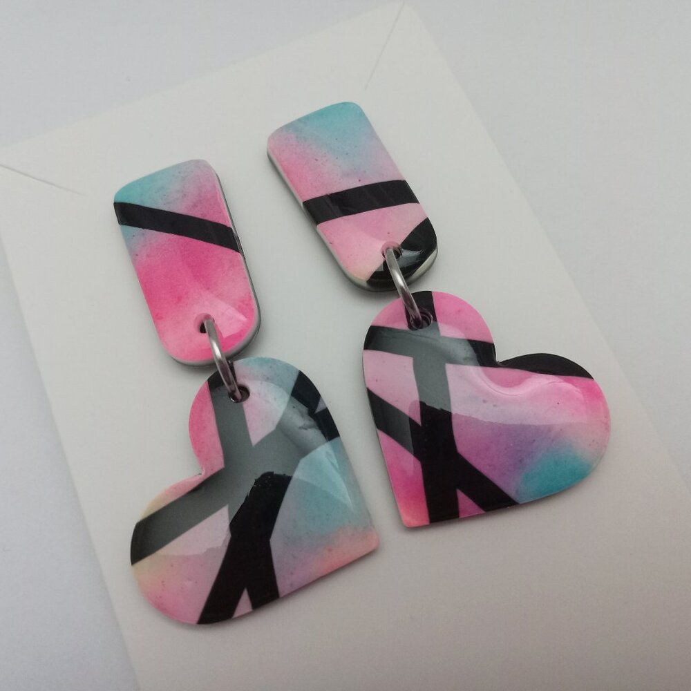 Handmade heart dangle earrings | Polymer clay